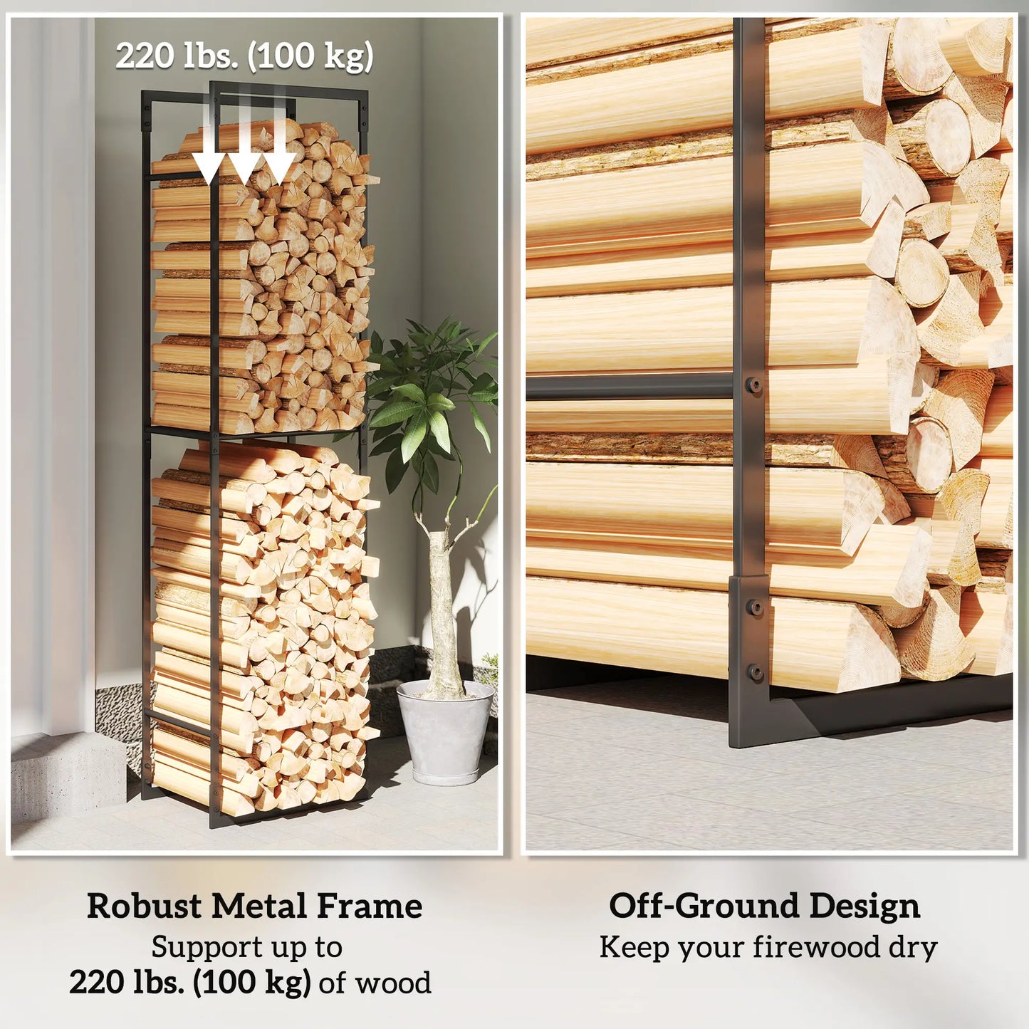 Heavy Duty Firewood Rack With Adjustable Shelf, Indoor Outdoor Log Holder Firewood Racks at Gallery Canada