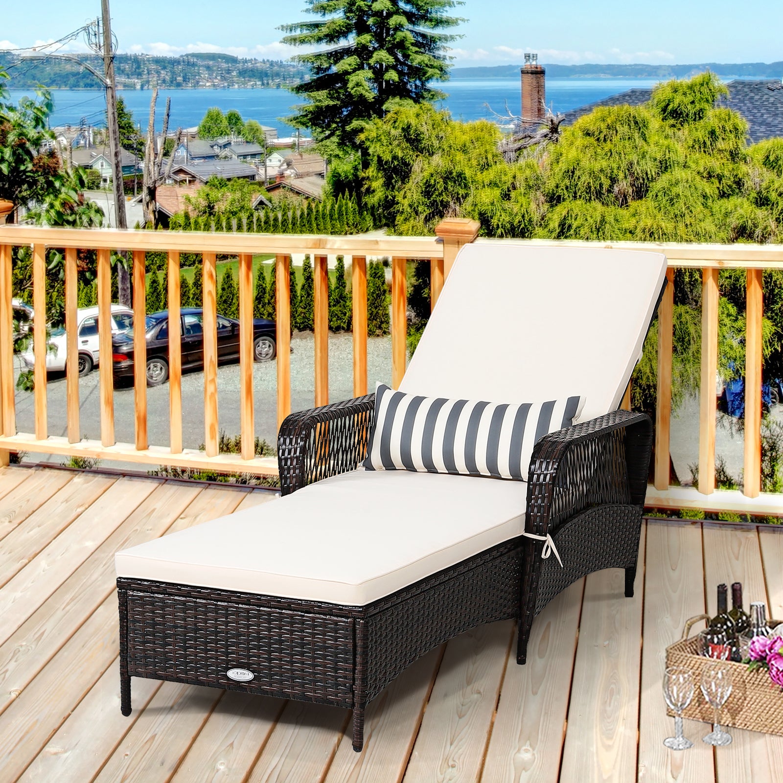 Rattan Chaise Lounge Chair, Adjustable Recliner With Pillow, Brown Outdoor Chaise Lounges at Gallery Canada