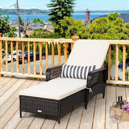 Rattan Chaise Lounge Chair, Adjustable Recliner With Pillow, Brown Outdoor Chaise Lounges at Gallery Canada