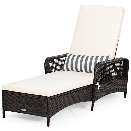 Rattan Chaise Lounge Chair, Adjustable Recliner With Pillow, Brown Outdoor Chaise Lounges Brown at Gallery Canada