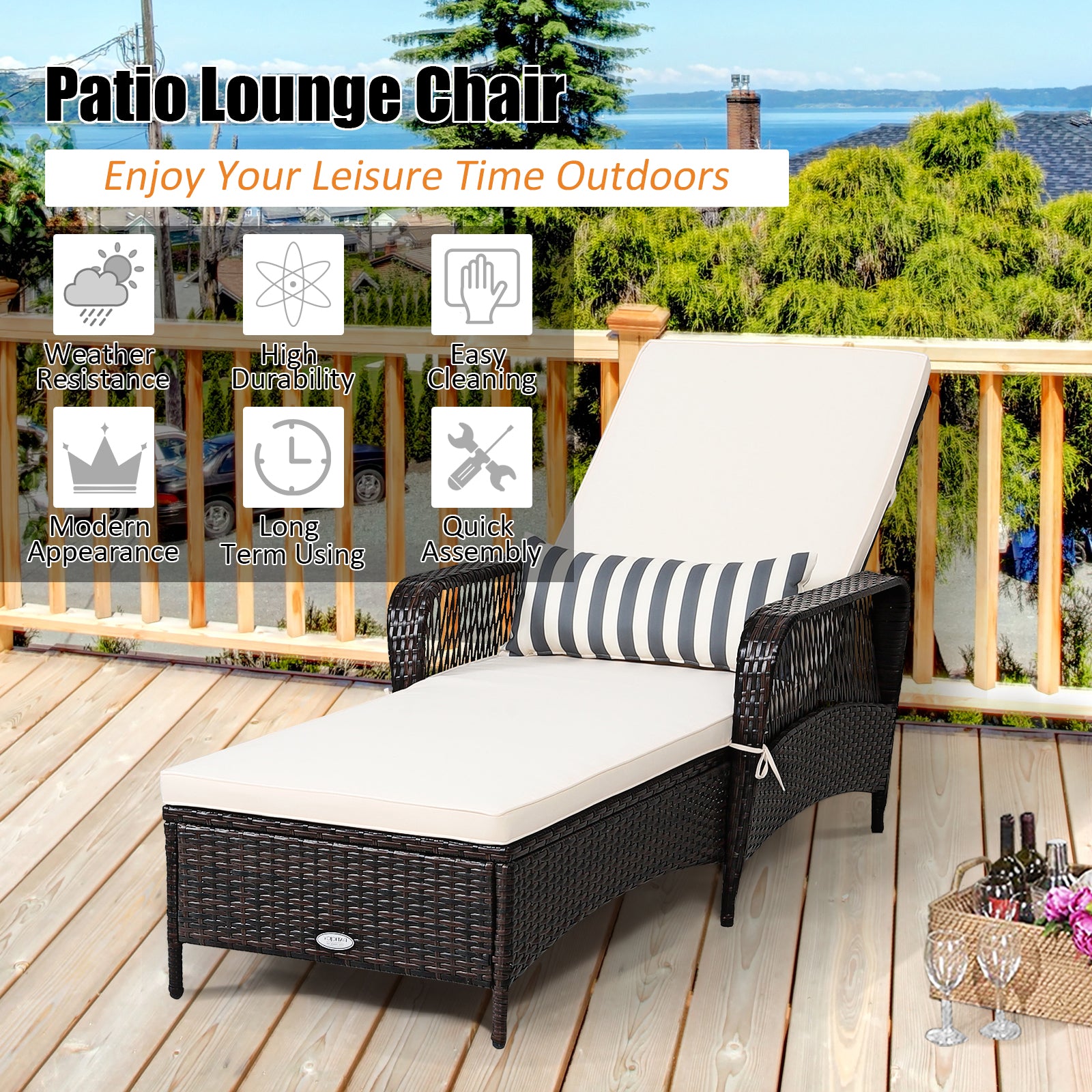 Rattan Chaise Lounge Chair, Adjustable Recliner With Pillow, Brown Outdoor Chaise Lounges at Gallery Canada