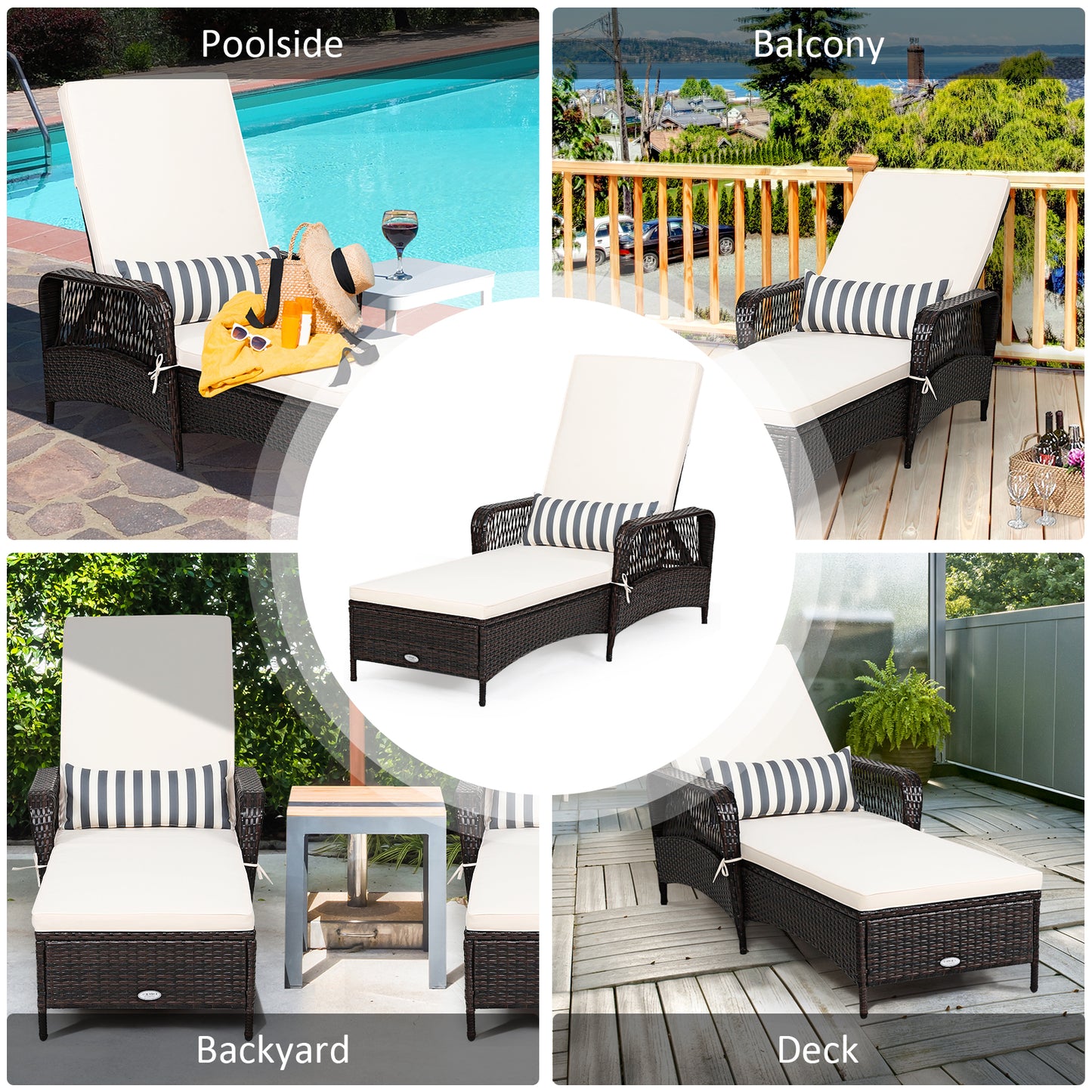 Rattan Chaise Lounge Chair, Adjustable Recliner With Pillow, Brown Outdoor Chaise Lounges at Gallery Canada