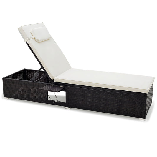 PE Rattan Chaise Lounge With Adjustable Backrest, White Outdoor Chaise Lounges White at Gallery Canada