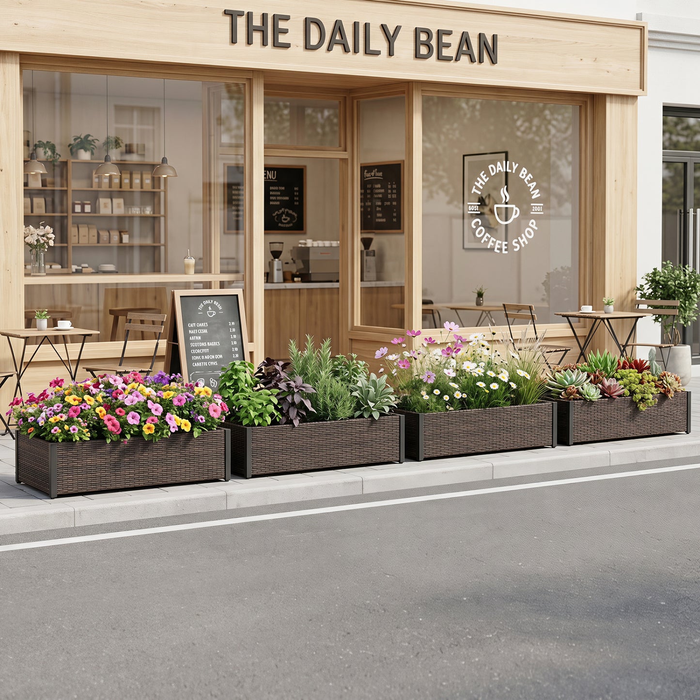 PE Rattan Elevated Raised Garden Bed