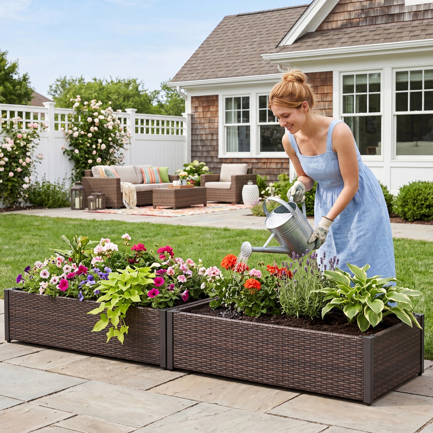 PE Rattan Elevated Raised Garden Bed