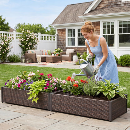 PE Rattan Elevated Raised Garden Bed
