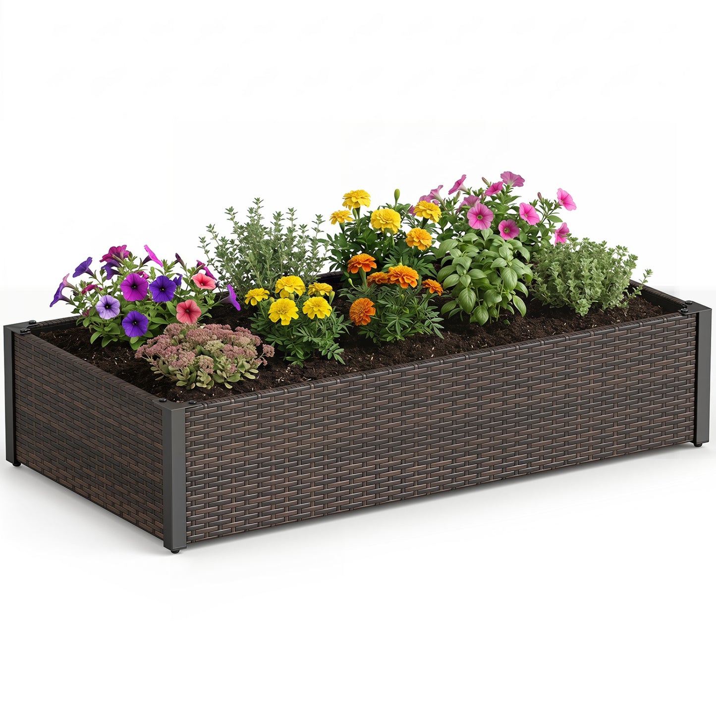 PE Rattan Elevated Raised Garden Bed