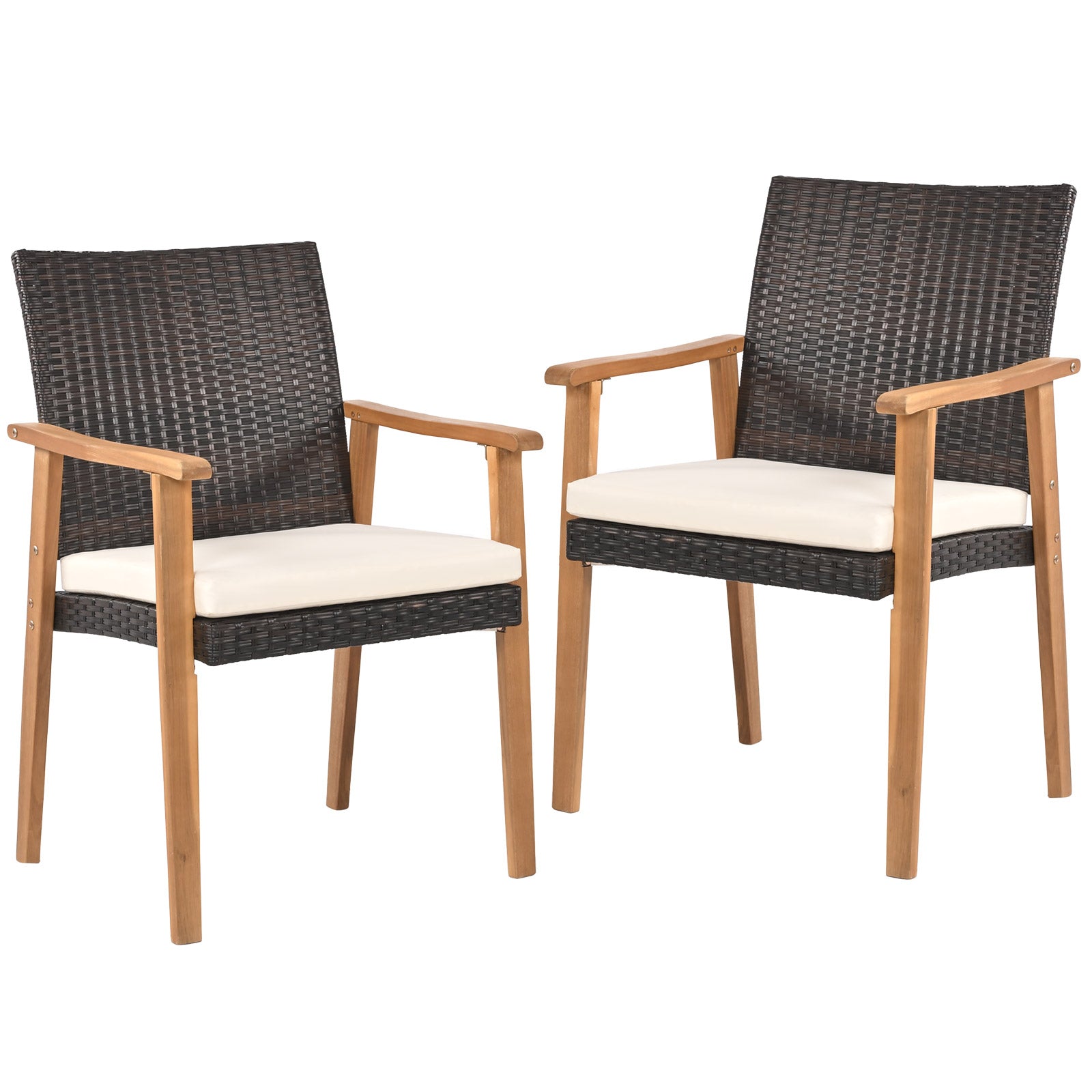 PE Rattan Outdoor Patio Dining Chair Set of 2 with Removable Cushion and Acacia Wood Armrests, White Patio Dining Chairs White at Gallery Canada