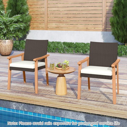 PE Rattan Outdoor Patio Dining Chair Set of 2 with Removable Cushion and Acacia Wood Armrests, White Patio Dining Chairs at Gallery Canada