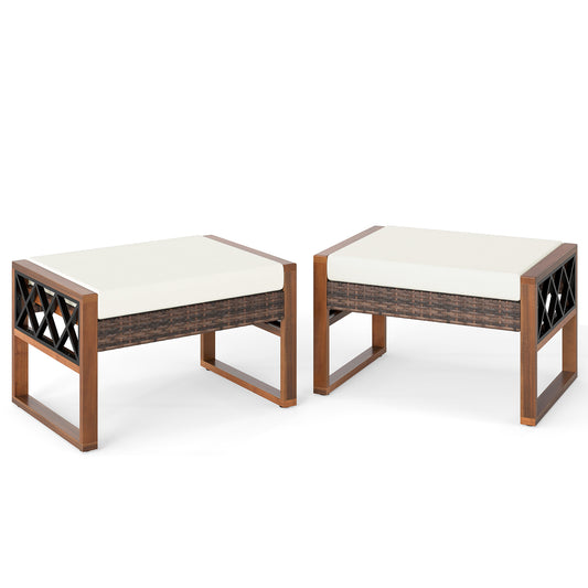 PE Rattan Wicker Ottomans, Set of 2, Removable Cushions, Beige Outdoor Seating & Patio Chairs Beige at Gallery Canada