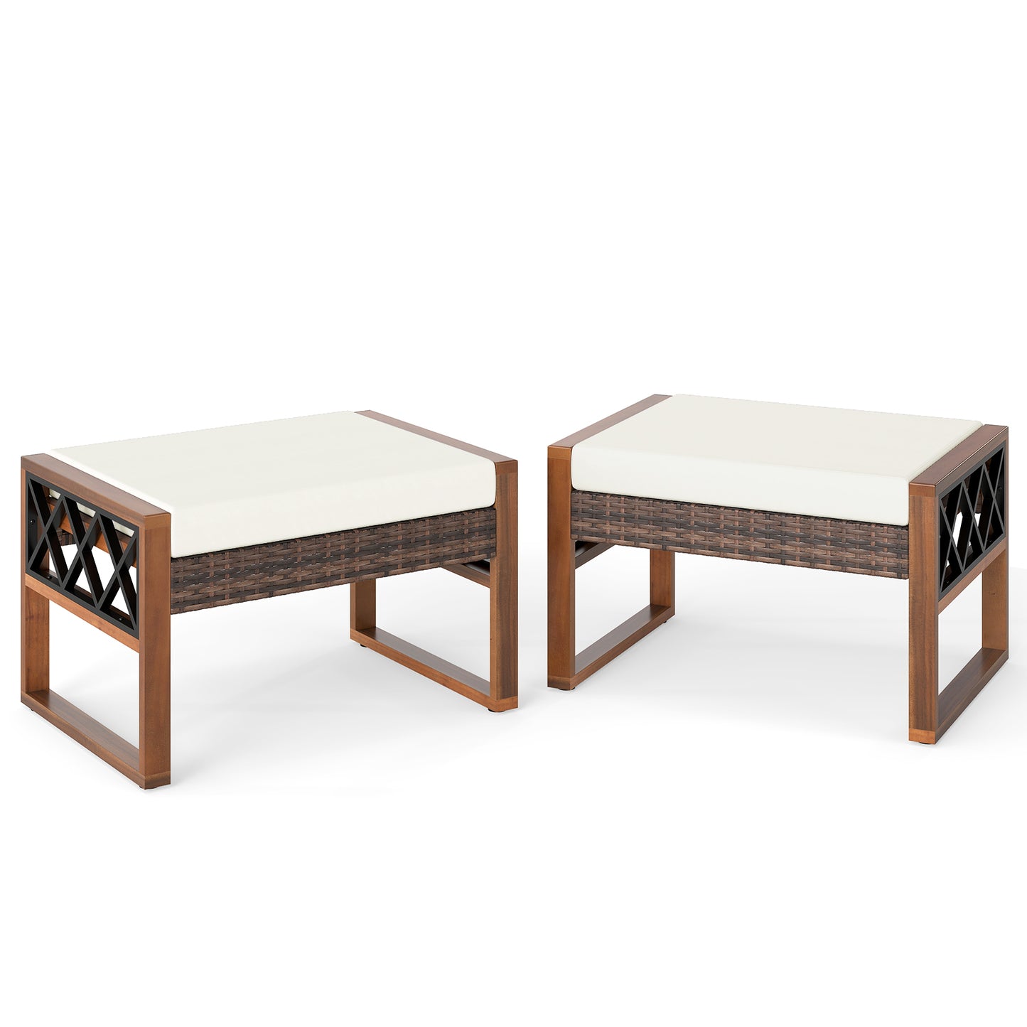 PE Rattan Wicker Ottomans Set of 2 with Removable Cushions, Beige Outdoor Seating & Patio Chairs Beige at Gallery Canada
