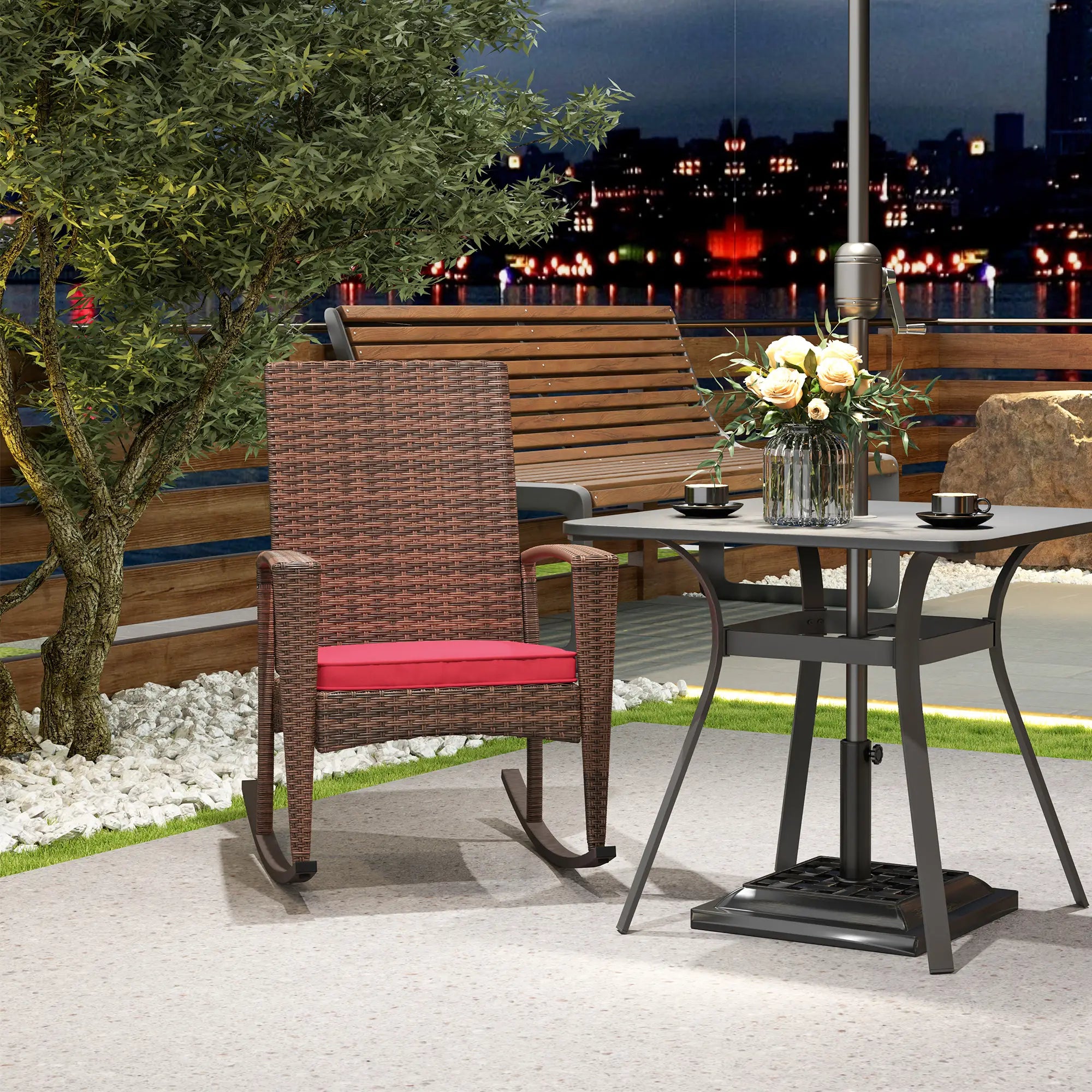 Outdoor PE Rattan Rocking Chair, Garden Glider, Wine Red Outdoor Rocking Chairs at Gallery Canada
