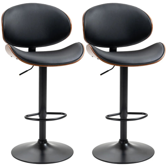 Modern PU Leather Swivel Bar Stools, Set of 2, Adjustable with Footrest, Black Bar Stools Black at Gallery Canada