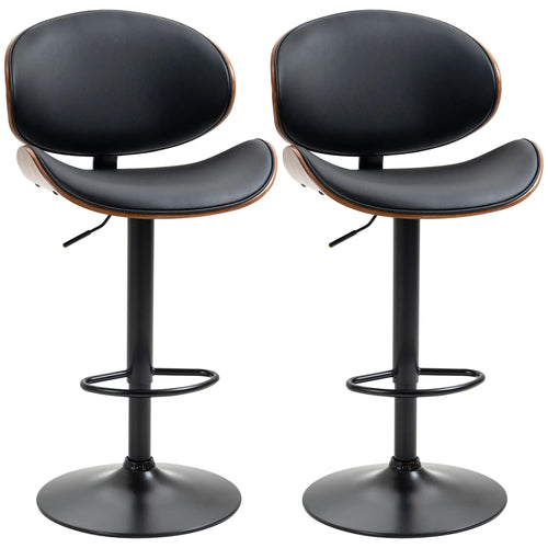 Modern PU Leather Swivel Bar Stools, Set of 2, Adjustable with Footrest, Black