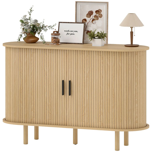 47" Buffet Cabinet, Fluted Sideboard with Sliding Doors, Oak, Oak Storage Cabinets Oak, Black at Gallery Canada