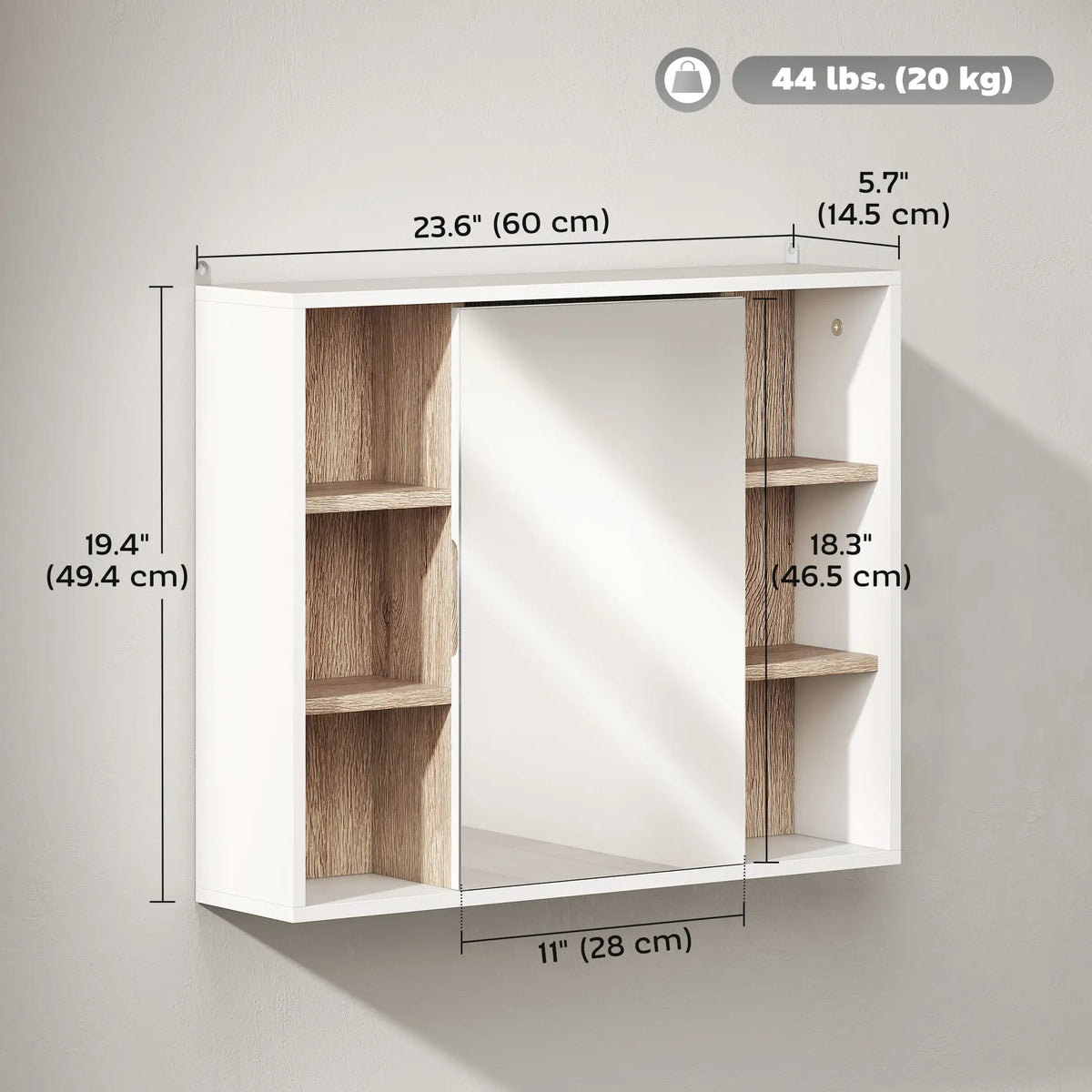Wall-Mounted Medicine Cabinet with Mirror, Over Toilet Vanity, Oak, White Mirror Medicine Cabinets at Gallery Canada