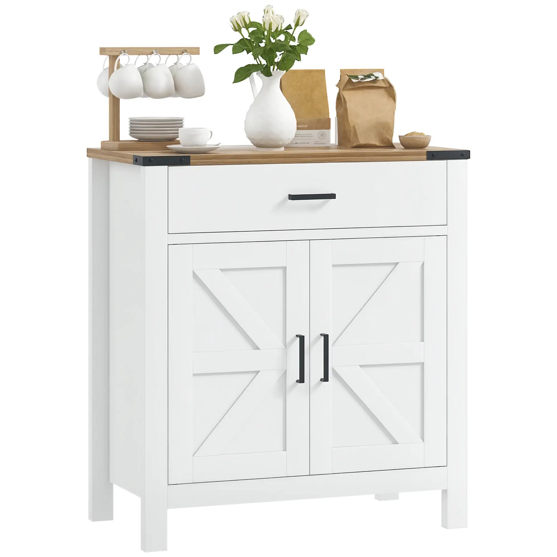 Farmhouse Buffet Cabinet, 1 Drawer, Storage Cabinet, Adjustable Shelf, White Bar Cabinets at Gallery Canada