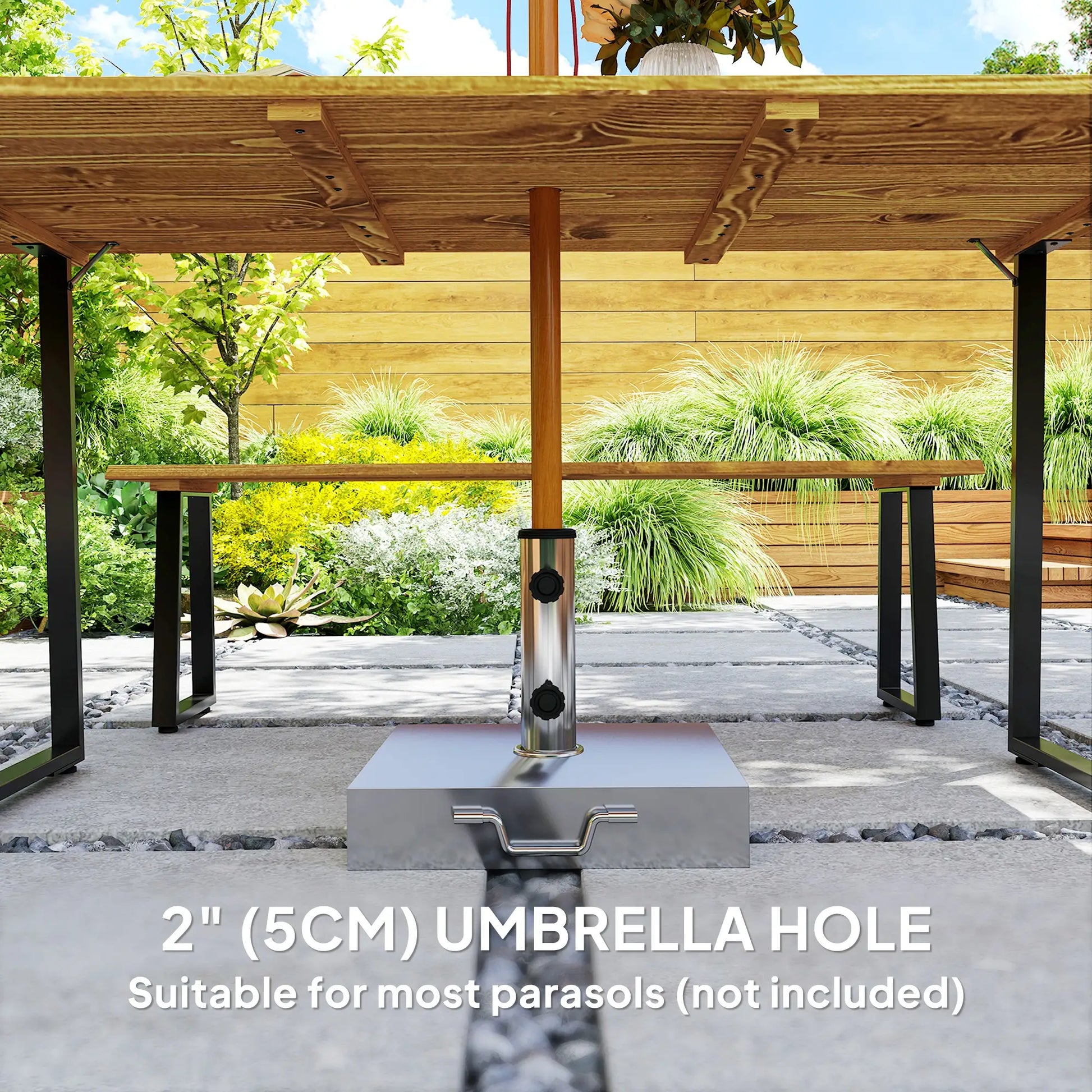 Picnic Table and Bench Set for 6, 2" Umbrella Hole, Steel Frame Outdoor Dining Sets at Gallery Canada