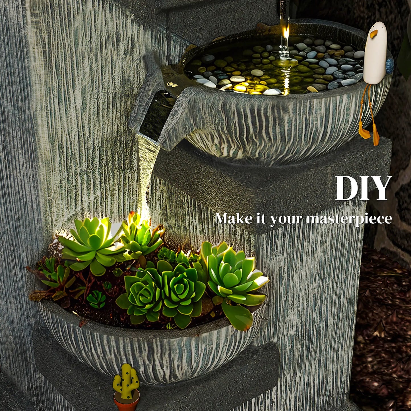 33.5 Inch 4-Tier Resin Cascading Water Fountain, LED Lights, Pump Water Fountains at Gallery Canada