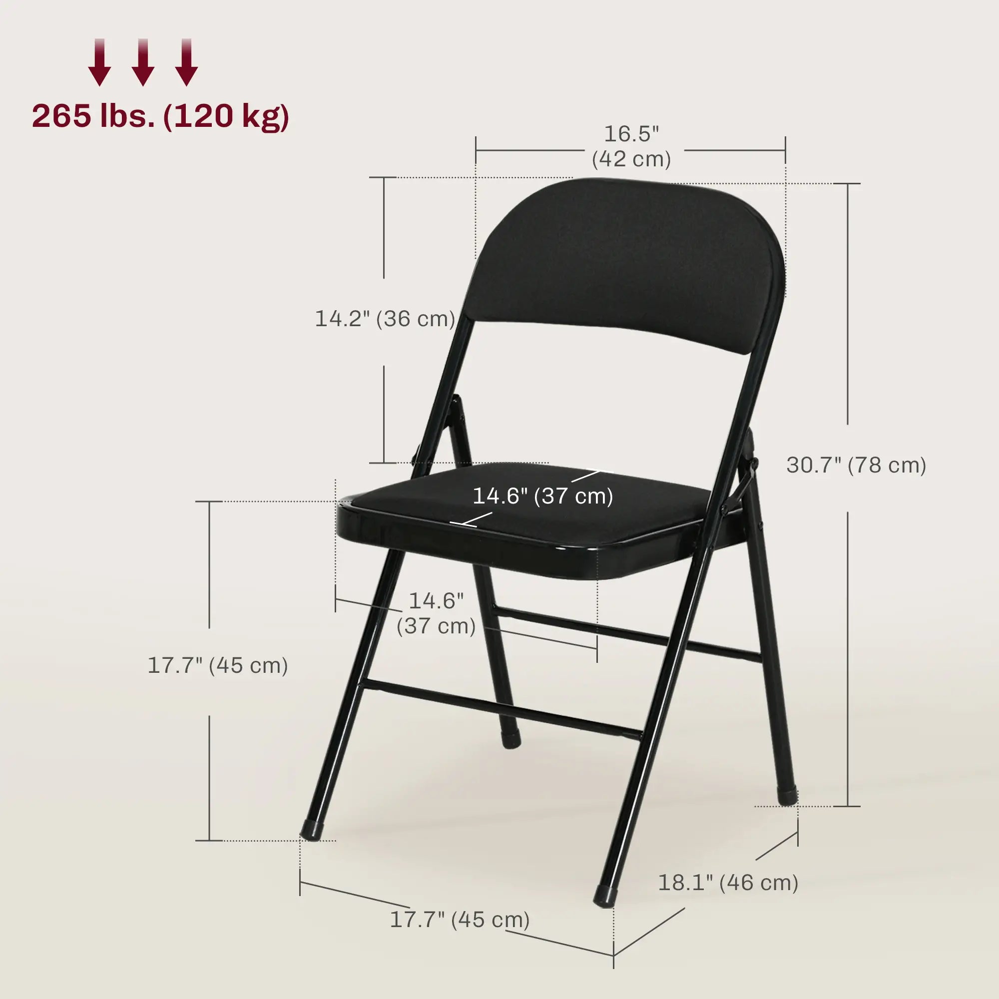Set of 4 Foldable Metal Chairs, Linen Padded Seat, Open Back, Black Dining Chairs at Gallery Canada