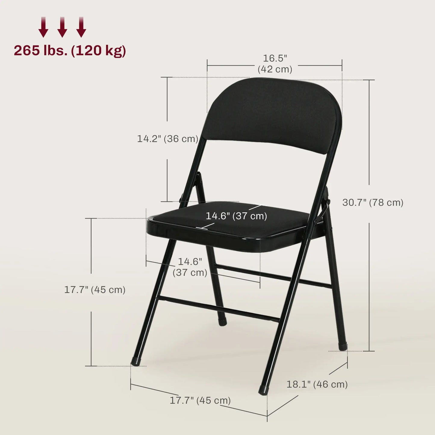 Set of 4 Foldable Metal Chairs, Linen Padded Seat, Open Back, Black Dining Chairs at Gallery Canada