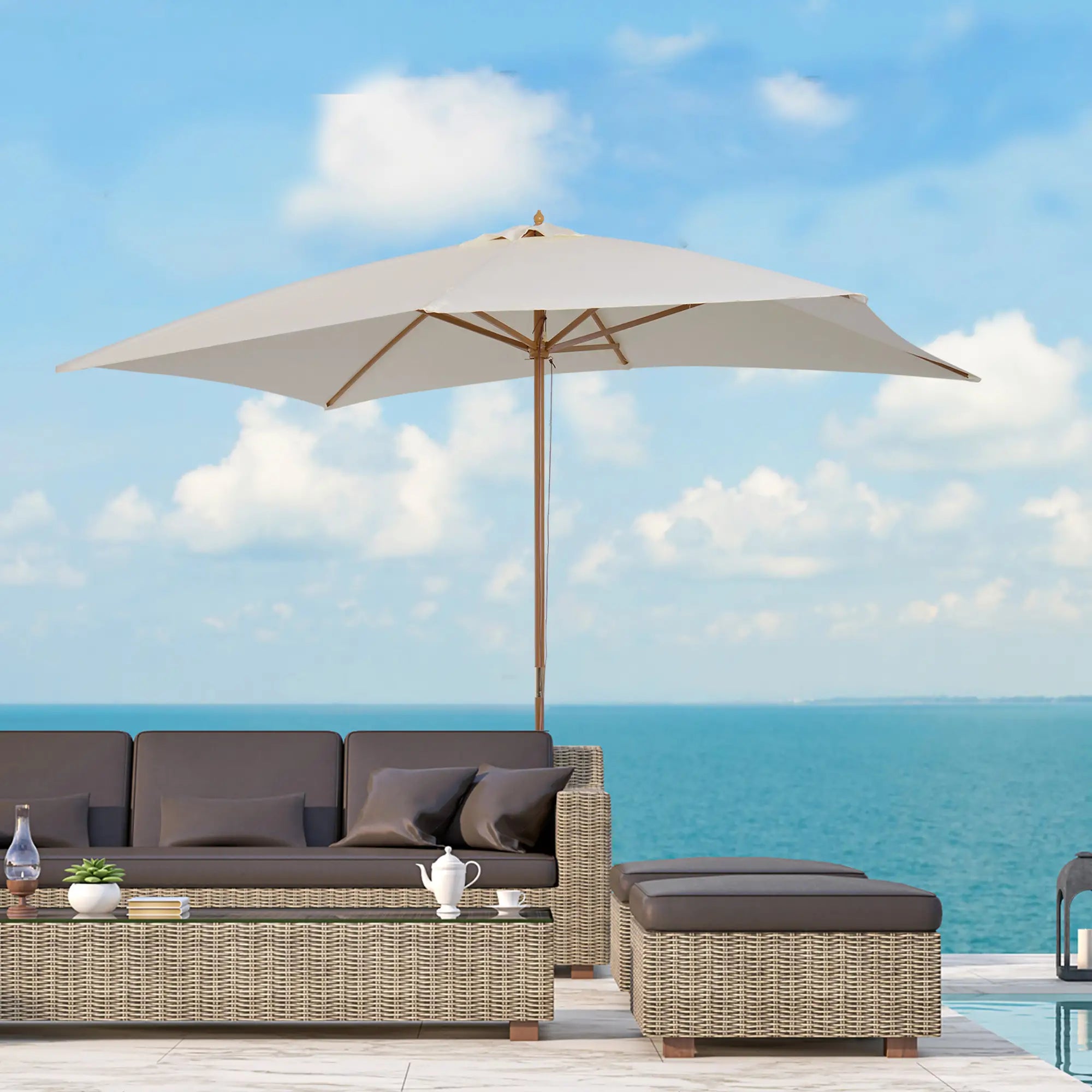Patio Sun Umbrella, Rectangle, Cream White Sun Umbrellas at Gallery Canada