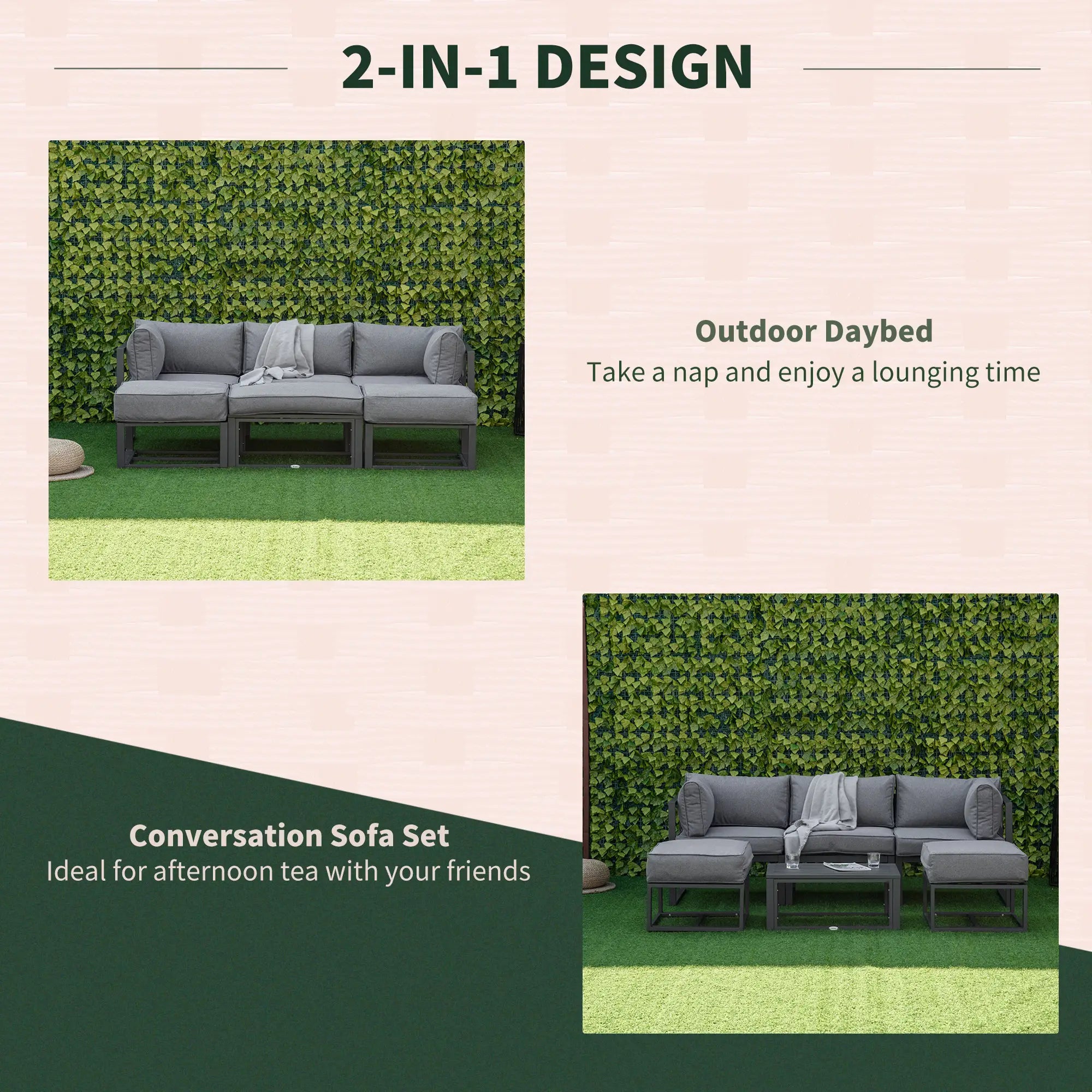 6 Piece Patio Furniture Set, Sectional Outdoor Daybed, Aluminum Frame, Grey Patio Furniture Sets at Gallery Canada
