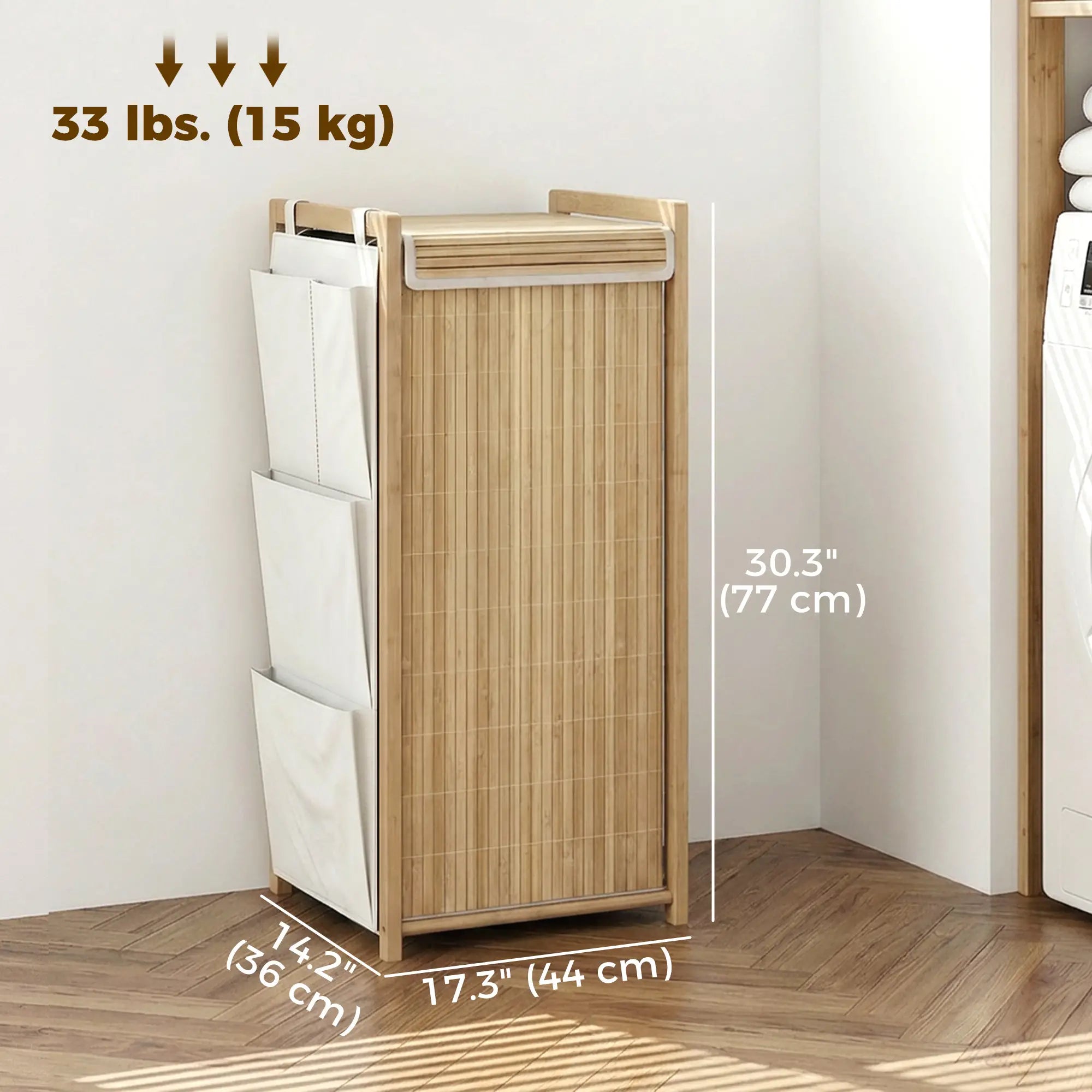 Bamboo Laundry Hamper with Removable Drawstring Bag and Side Storage Pockets, 19.8 Gal, Natural Bath Accessories at Gallery Canada