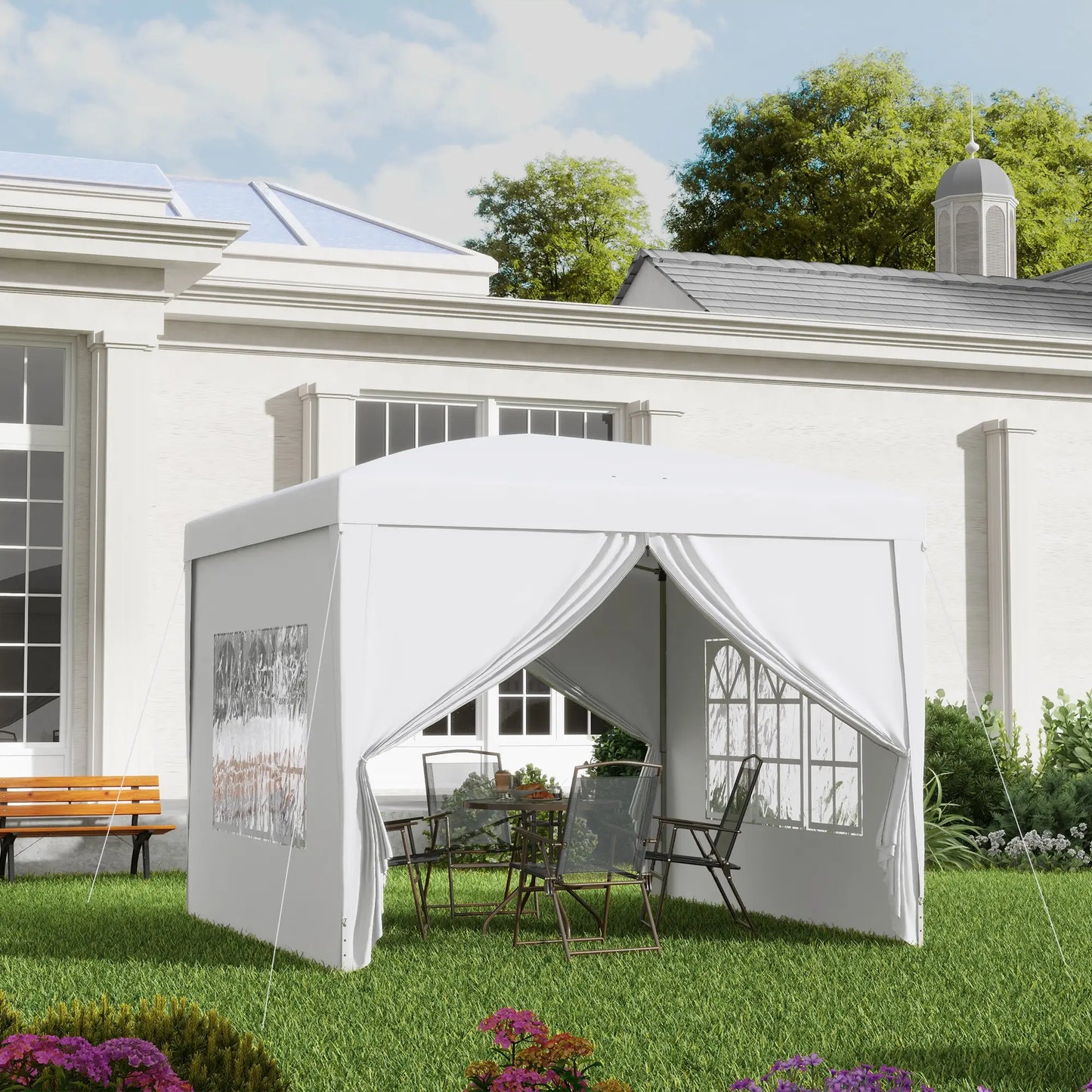 9.7' x 9.7' Outdoor Pop Up Tent, Wedding Gazebo Canopy, White Pop Up Canopies at Gallery Canada