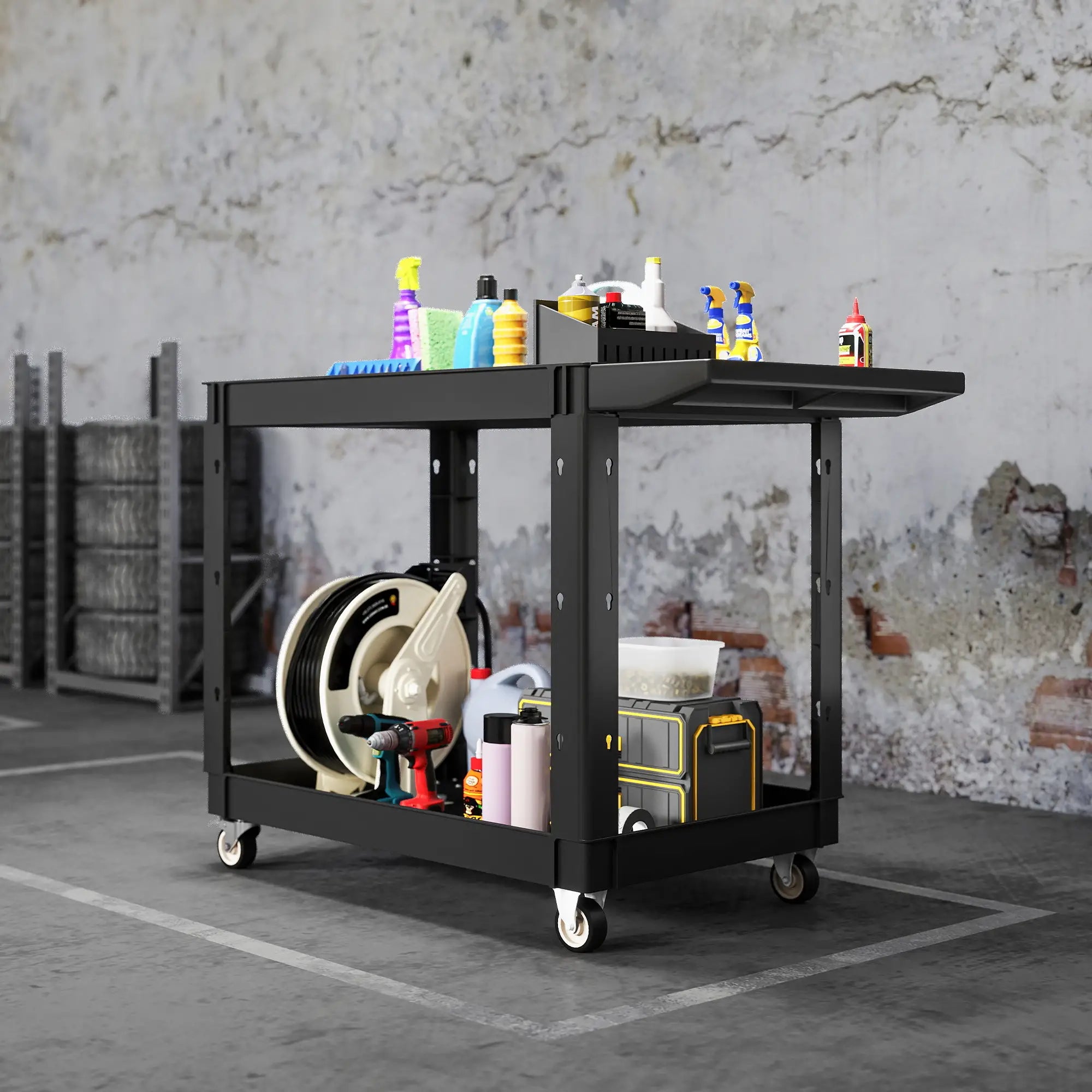 2-Tier Rolling Tool Cart, 500 LBS Capacity Plastic Utility Cart, Black Tool Organizers at Gallery Canada