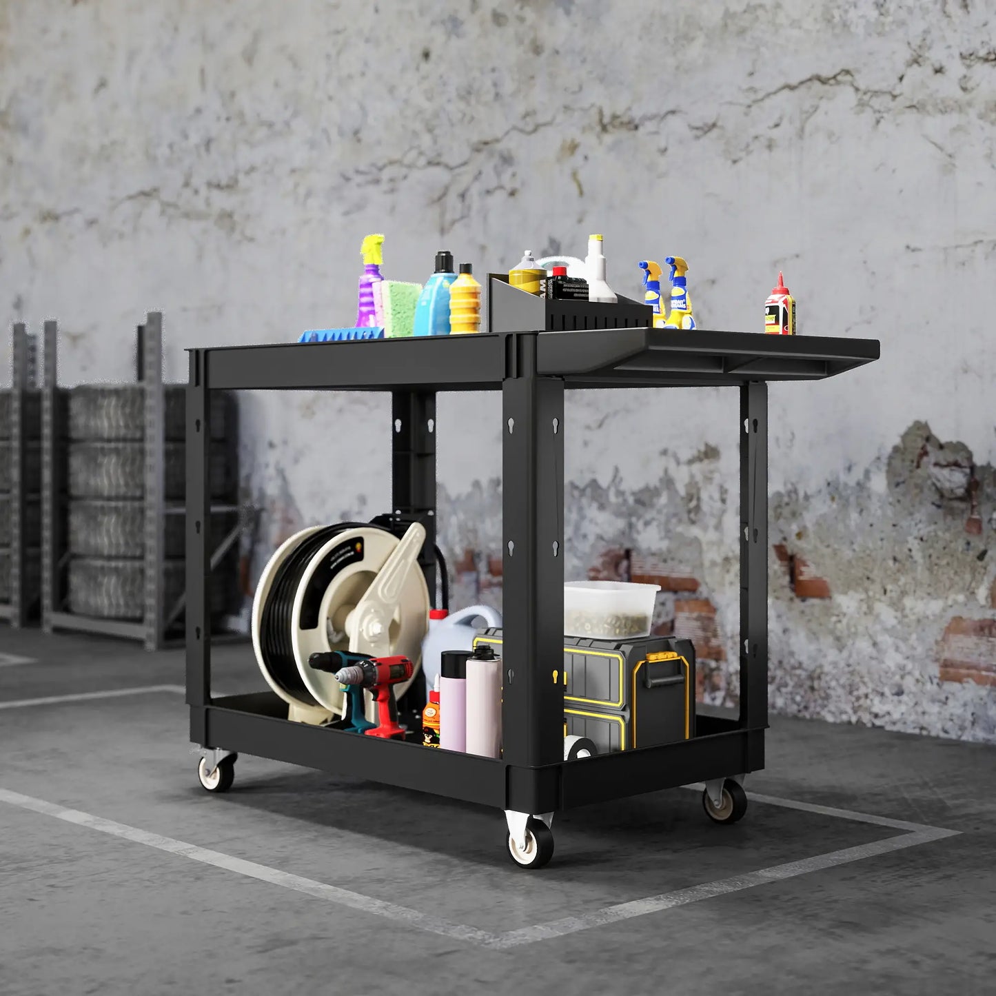 2-Tier Rolling Tool Cart, 500 LBS Capacity Plastic Utility Cart, Black Tool Organizers at Gallery Canada