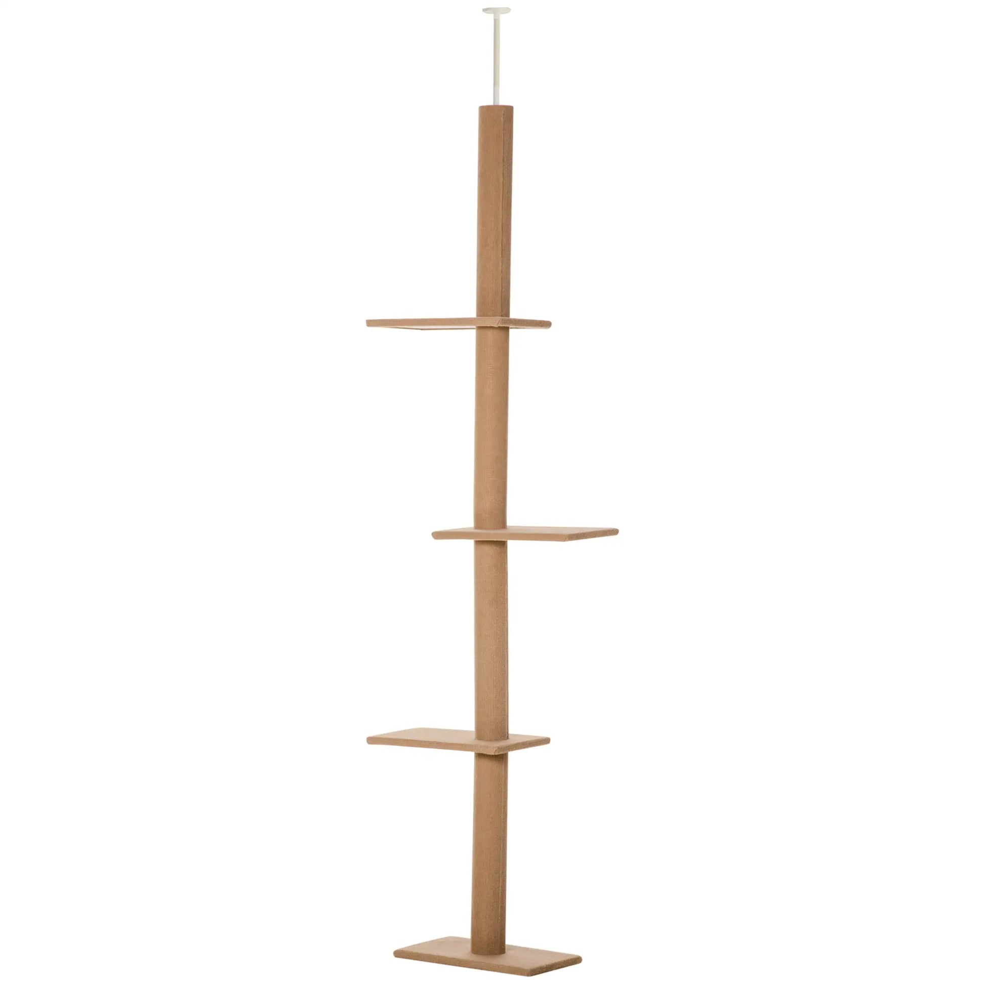 100" Floor To Ceiling Cat Tree, 3 Perches, Activity Center, Light Brown Floor to Ceiling Cat Trees at Gallery Canada