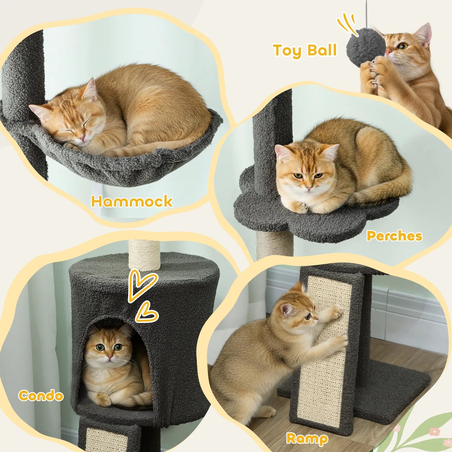 87"-94.5" Floor to Ceiling Cat Tree with Sisal Scratching Post, Condo, Hammock, Ramp, Perches, Dark Grey Floor to Ceiling Cat Trees at Gallery Canada