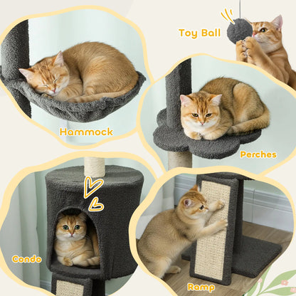 87"-94.5" Floor to Ceiling Cat Tree with Sisal Scratching Post, Condo, Hammock, Ramp, Perches, Dark Grey Floor to Ceiling Cat Trees at Gallery Canada