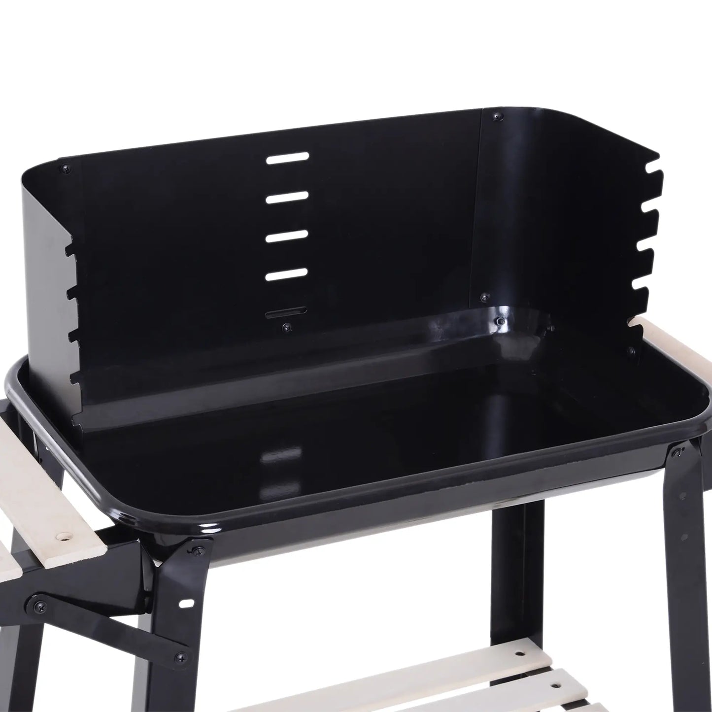 Charcoal BBQ Grill With Side Trays, Storage Shelf, Wheels