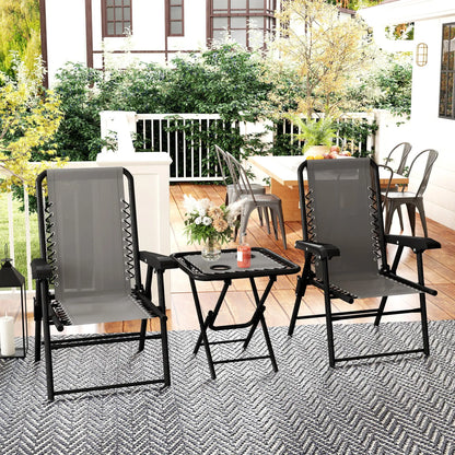 3 Piece Patio Bistro Set, Outdoor Folding Table And Chairs, Metal Furniture With Cup Holders Bistro Sets at Gallery Canada