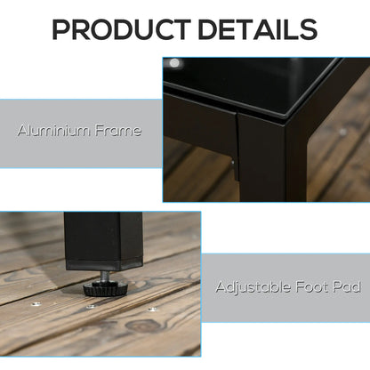 Rectangular Outdoor Dining Table For 8, Tempered Glass Top, Aluminum Frame, 70.9" x 31.5" x 28.3", Black Patio Dining Tables at Gallery Canada
