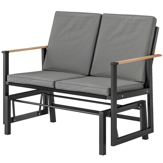 Outdoor Glider Bench For 2 Person, Thick Cushions, Dark Grey Outdoor Gliders Black, Dark Grey at Gallery Canada