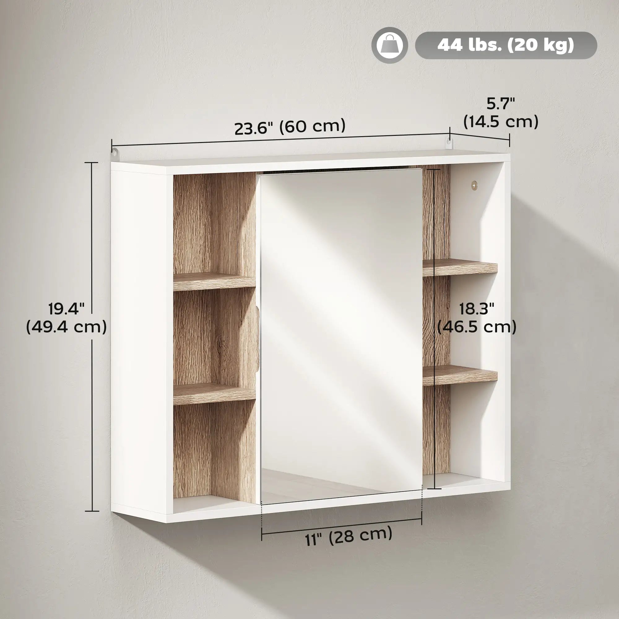 Wall-Mounted Medicine Cabinet with Mirror, Over Toilet Vanity, Oak, White Mirror Medicine Cabinets at Gallery Canada