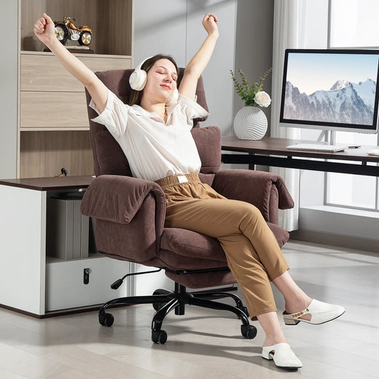 Reclining Executive Computer Desk Chair, Ergonomic Office Chair with Footrest and Thickly Padded, Coffee Office Chairs Coffee Brown, Black at Gallery Canada