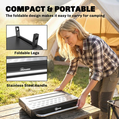 Charcoal BBQ Grill, Portable with Adjustable Grates, Foldable Legs, Black Charcoal BBQ Grils at Gallery Canada