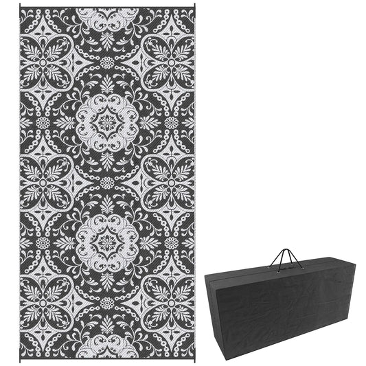Portable Outdoor Rug with Carry Bag, 9' x 18', Waterproof, White Flower, Gray Outdoor Reversible Rugs Options at Gallery Canada