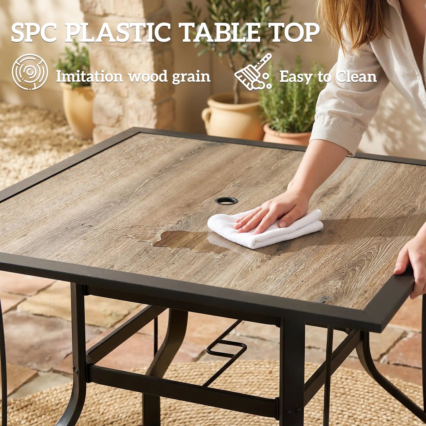 36" x 36" x 28" Square Patio Dining Table, Umbrella Hole, Rustproof Steel Frame Patio Dinning Tables at Gallery Canada