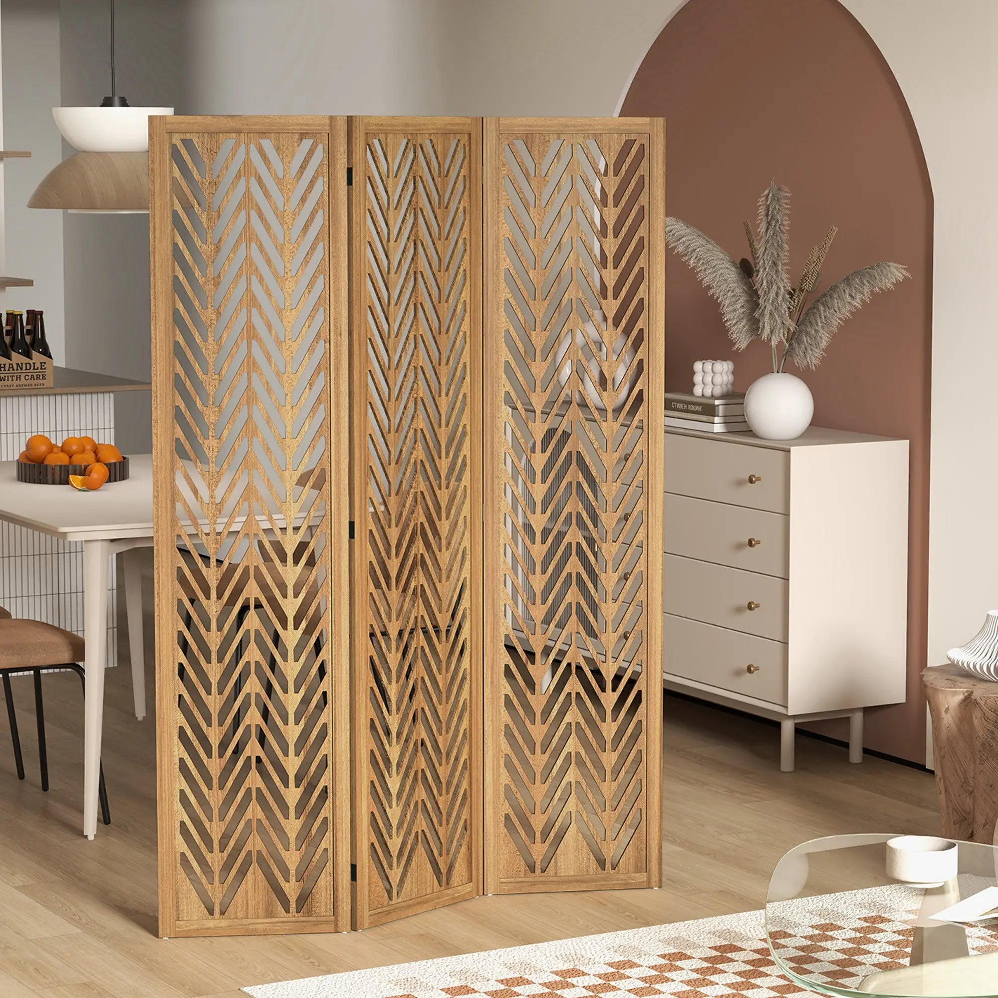 3 Panel Room Divider, 5.6ft Tall, Wood Folding Privacy Screen, Light Brown Room Dividers at Gallery Canada