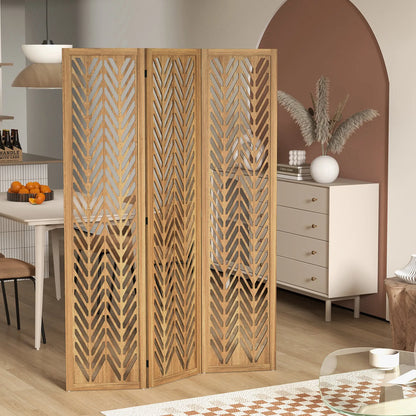 3 Panel Room Divider, 5.6ft Tall, Wood Folding Privacy Screen, Light Brown Room Dividers at Gallery Canada