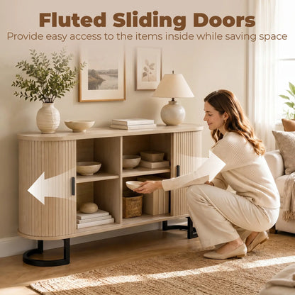Fluted Sideboard Buffet Cabinet, 55", Natural