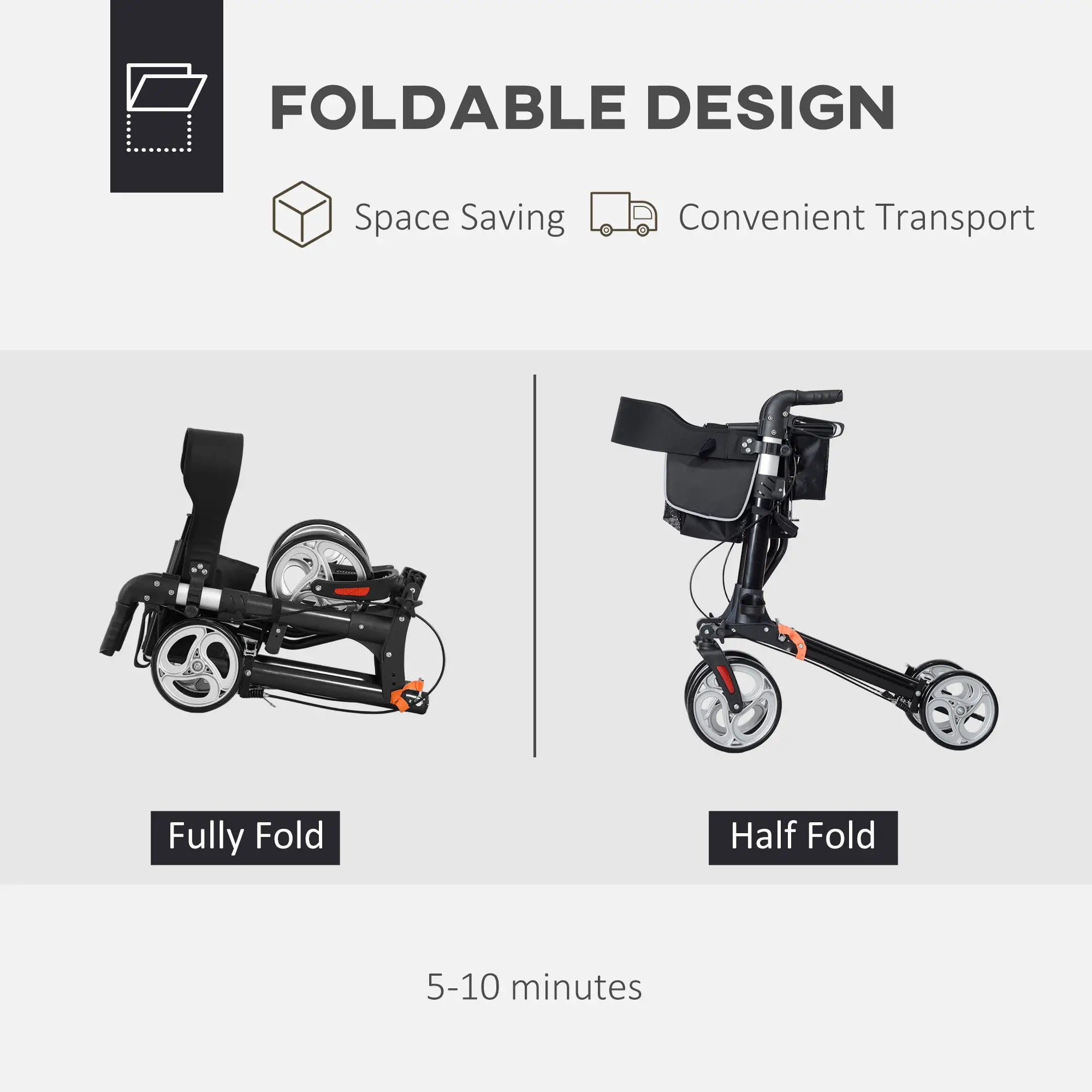 Lightweight Folding Walker, Large Seat, Adjustable Handle, Black Knee Walker & Wheelchair Ramps at Gallery Canada