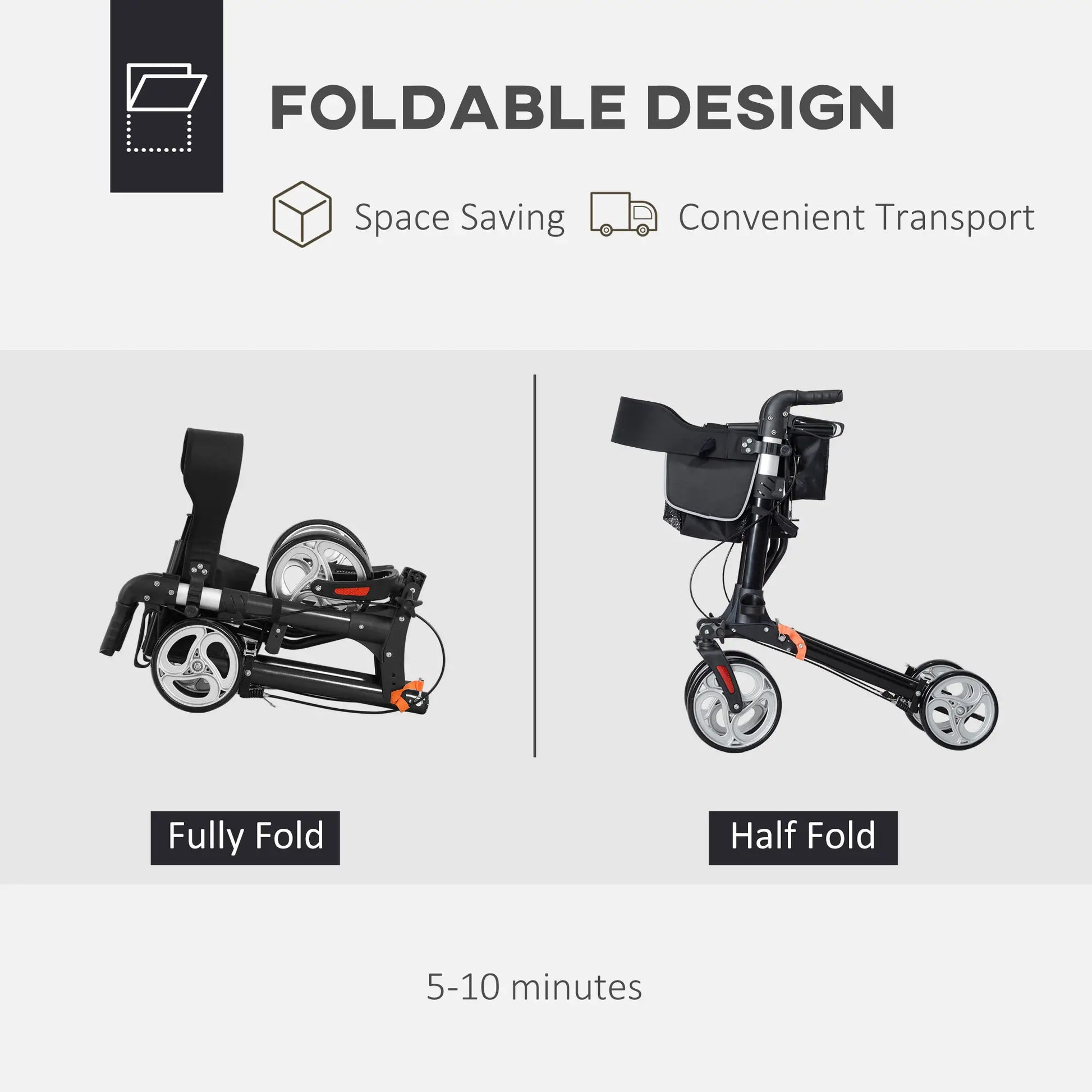 Lightweight Folding Walker, Large Seat, Adjustable Handle, Black Knee Walker & Wheelchair Ramps at Gallery Canada