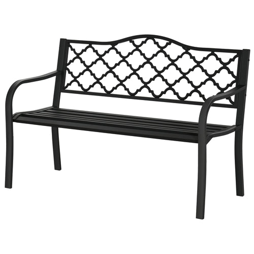 2-Seater Steel Garden Bench, Antique Outdoor Loveseat, Black