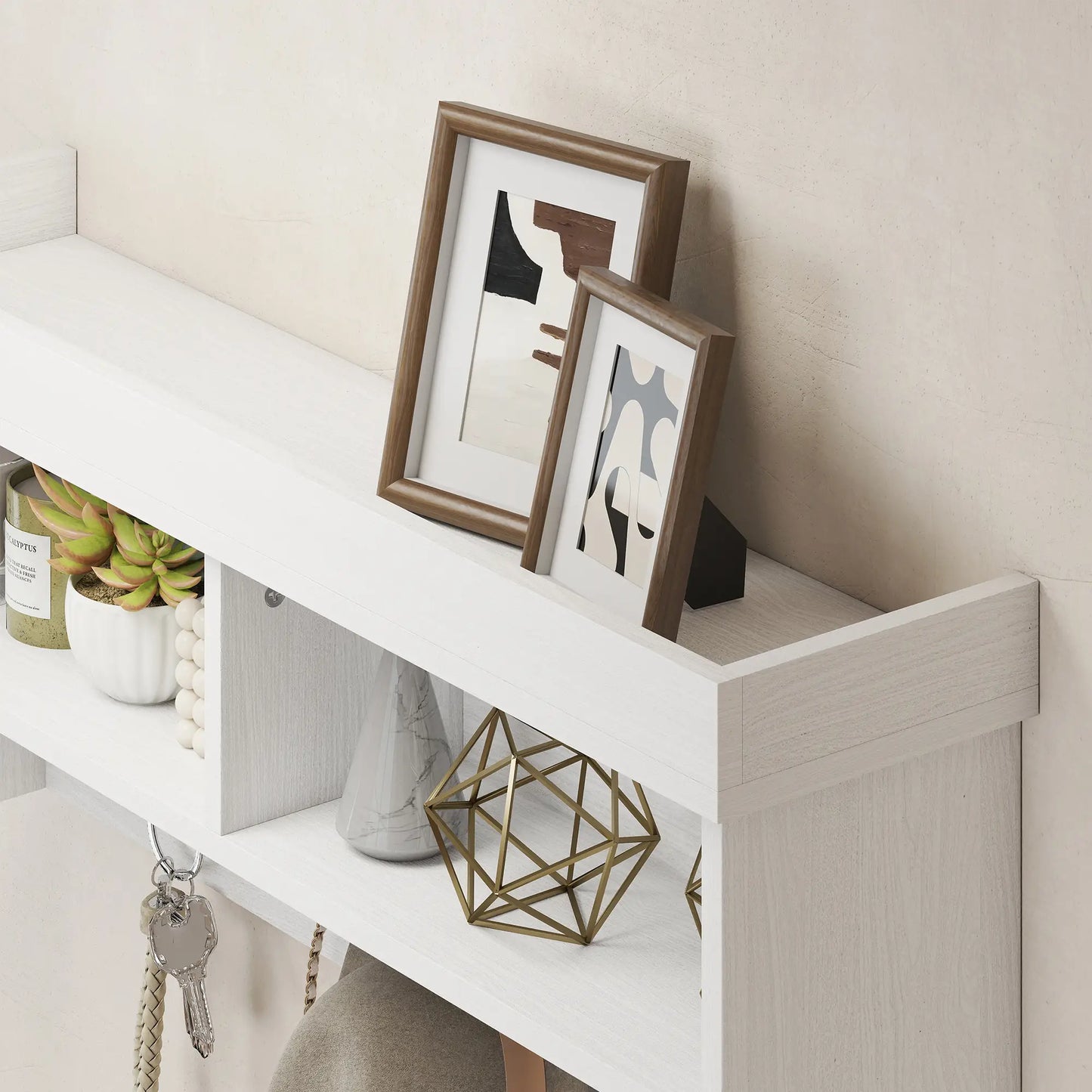 Coat Rack Shoe Bench Set, 8 Storage Cubbies, 4 Hooks, White
